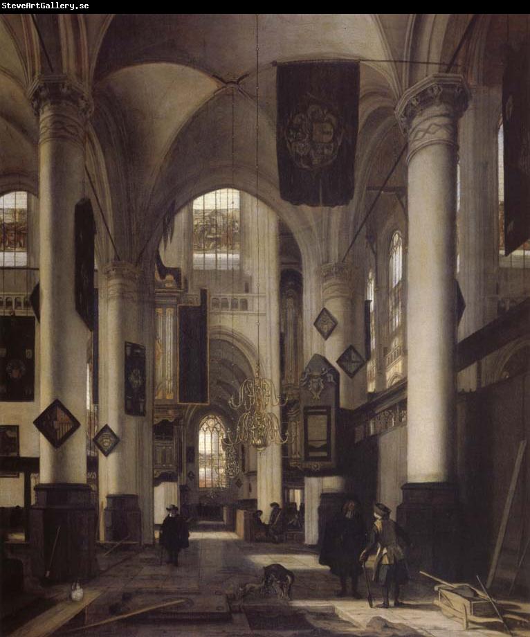 REMBRANDT Harmenszoon van Rijn Interior of a Protestant  Gothic Church with Architectural Elements of the Oude Kerk and Nieuwe Kerk in Amsterdam